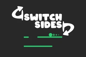 Nápis Switch Sides s grafickými šipkami a zelenými bary na černém pozadí