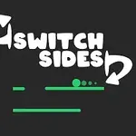 Nápis Switch Sides s grafickými šipkami a zelenými bary na černém pozadí