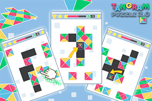 Barevné geometrické tvary v puzzle rozložení na modrém pozadí