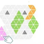 Barevné trojúhelníky uspořádané do tvaru hexagonu s kreslenou rukou přidávající další trojúhelníky