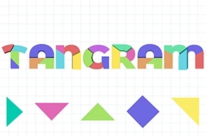 Barevné geometrické tvary a nápis na čtverečkovaném pozadí