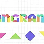 Barevné geometrické tvary a nápis na čtverečkovaném pozadí