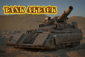 Obrázek zobrazuje futuristický tank na pouštní krajině s nápisem Tank Attack v horní části