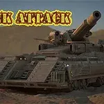 Obrázek zobrazuje futuristický tank na pouštní krajině s nápisem Tank Attack v horní části