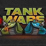 Dva kreslené tanky, jeden zelený a druhý modrý, střílející proti sobě s velkým nápisem v pozadí