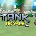 Barevný kreslený tank na zeleném trávníku před hradem s nápisem TANK ROYALE 