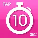 Růžové pozadí s bílými stopkami zobrazujícími číslo 10, text TAP vlevo nahoře a SEC vpravo dole