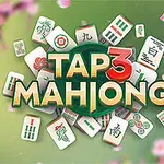Nápis TAP 3 MAHJONG obklopený mahjongovými dlaždicemi na zeleném pozadí s růžovými květy