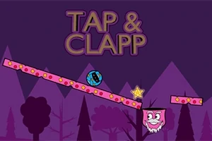 Barevná hra s postavičkami na růžové plošině uprostřed fialového lesa s nápisem Tap & Clapp