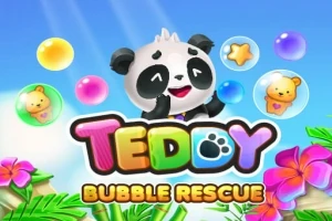 Roztomilá panda obklopená barevnými bublinami s plyšovými medvídky a květinami v pozadí