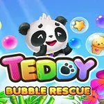 Roztomilá panda obklopená barevnými bublinami s plyšovými medvídky a květinami v pozadí