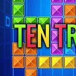 Barevné bloky v různých tvarech na modrém pozadí s textem TEN TRIX uprostřed