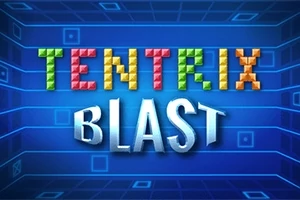 Barevné písmo na modrém, mřížkovaném pozadí s nápisem TENTRIX BLAST