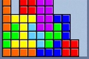 Barevné geometrické bloky uspořádané v různých tvarech ve čtvercové mřížce