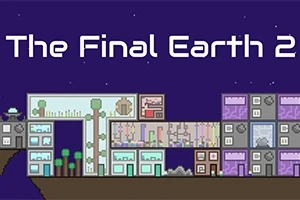 Pixelová grafika městské struktury pod noční oblohou s nápisem The Final Earth 2
