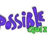 Barevný nápis The Impossible Quiz na bílém pozadí s různými styly písma a barvami (červená, fialová, zelená)
