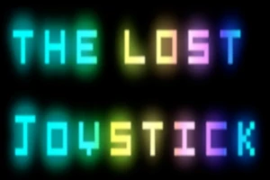 Nápis The Lost Joystick ve výrazných neonových barvách na černém pozadí