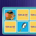 The Tom and Jerry Show: Memory Mischief Kreslená ilustrace myši v klobouku a plášti v levé horní části vedle bloku s textem a lupou v šachovnicovém vzoru na modrém pozadí