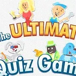 Grafické postavy s nápisem The Ultimate Quiz Game na světlém pozadí