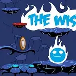 Modrá ohnivá postava s úsměvem se vznáší na pozadí skály s textem The Wisp nahoře, doprovázena hvězdou, štítem a červenou příšerou
