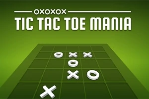 Zelené herní pole s figurami křížků a koleček, nad kterým je nápis Tic Tac Toe Mania