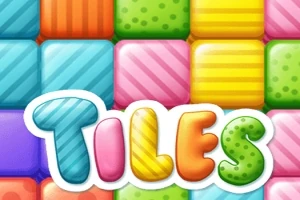 Barevné, vzorované bloky a bílý nápis TILES