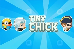 Tři kreslené postavičky na modrém pozadí s nápisem Tiny Chick uprostřed