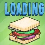 Nápis LOADING nad kresleným sendvičem na zeleném pozadí