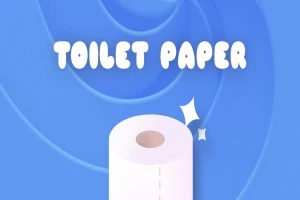 Toaletní papír na modrém pozadí s nápisem Toilet Paper a třpytivými efekty
