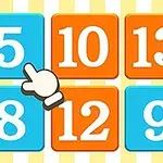 Čtverce s čísly 5, 10, 13, 8, 12 a 9 v modré a oranžové barvě s kurzorem ruky směřujícím na číslo 5