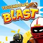 Dva animovaní hráči amerického fotbalu s přilbami, jeden v červené a druhý v černé, na pozadí s nápisem TOUCHDOWN BLAST
