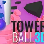 Barevný 3D obrázek s fialovou koulí padající uvnitř růžové spirálovité věže a nápisem TOWER BALL 3D
