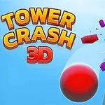 Barevná věž se rozpadá po úderu červené koule, kolem jsou létající barevné kostky a výrazný nápis Tower Crash 3D