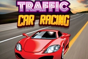 Červené sportovní auto na silnici s nápisy Traffic Car Racing v pozadí