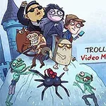 Kreslené postavičky stojící na kopci s nápisem Troll Face Quest Video Memes & TV Shows v pozadí