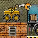 Truck Loader 4 Žlutý jeřáb nakládá dřevěnou bednu na nákladní auto