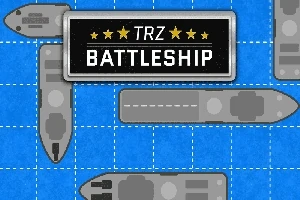 Šedé lodě rozmístěné na modré mřížce s černým nápisem TRZ Battleship