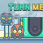 Barevné roboty se nacházejí v laboratorním prostředí s nápisem TURN ME ON nahoře