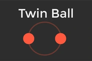 Dvě oranžové koule spojené kruhem na tmavém pozadí s nápisem Twin Ball