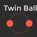 Dvě oranžové koule spojené kruhem na tmavém pozadí s nápisem Twin Ball