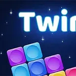 Barevné kostky v řadách s nápisem Twirl na tmavém hvězdnatém pozadí