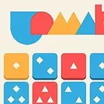 Barevné bloky s geometrickými tvary a stylizovaným nápisem