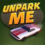 Nápis UNPARK ME nad bílým autem s červenými pruhy na zeleném pozadí