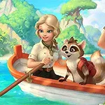 Žena s dalekohledem a blondýnka s pádlovým kolem, sedící vedle mývala na malé lodi, na tropickém pozadí