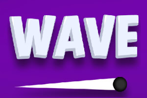 Nápis WAVE ve velkém bílém písmu na fialovém pozadí s černou koulí a bílou stopou pod ním