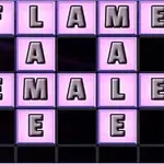 Růžové pole s písmeny tvořícími slova FLAME a FEMALE
