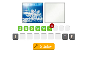 Sněhová vločka na modrém pozadí s textovými poli a tlačítkem pro „Joker“
