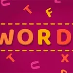 Barevná slova WORDIE na růžovém pozadí s rozptýlenými písmeny