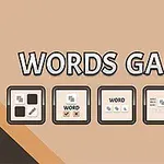 Náhled pěti ikon s textem WORDS GAMES na béžovém pozadí