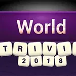 Fialové pozadí s nápisem World Trivia 2018 obklopeným hvězdami